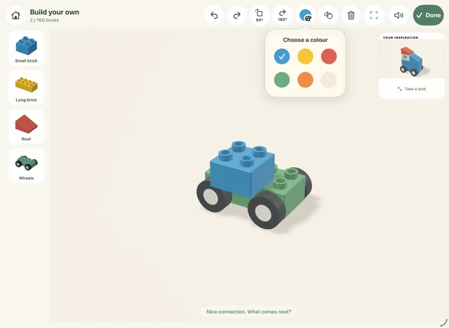 Creative mode with a free-built car and colour palette